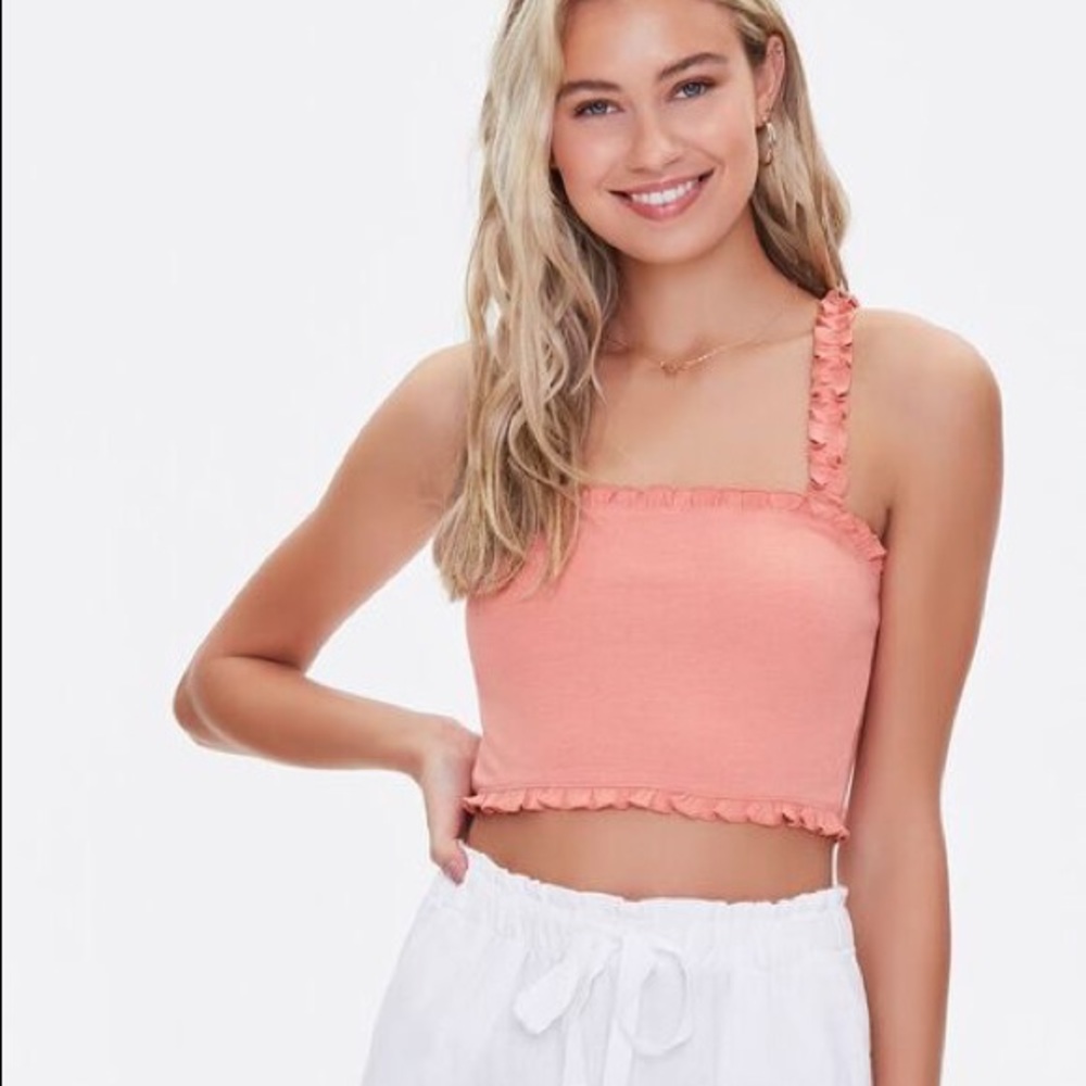 Forever 21 Ruffle-Trim Strap Crop Top S